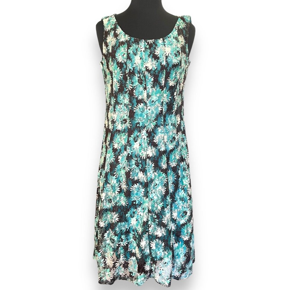 Perceptions New York Sleeveless Turquoise Floral Lace Dress Size Medium
